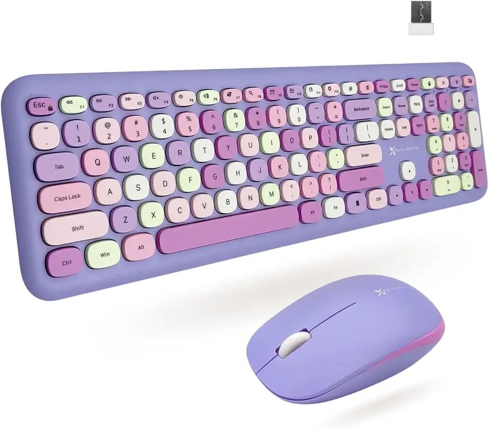 X9 Retro Wireless Keyboard and Mouse Combo - 2.4G Colorful Purple Keyboard and Mouse Wireless - Cute and Aesthetic Typewriter Combo for PC Computer Desktop and Laptop - Full Size