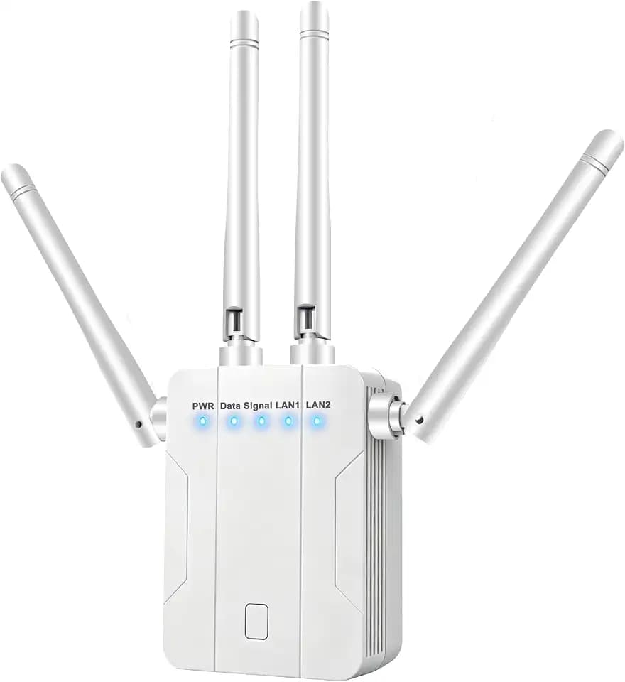 WiFi Extender Signal Booster for Home Office,1200Mbps Dual Band 2.4GHz 5GHz WiFi Repeater with 4A Antenna,WPS Setup,Mesh Compatible,15000 Sq.ft Whole Home Coverage,Supports 90+ Devices.