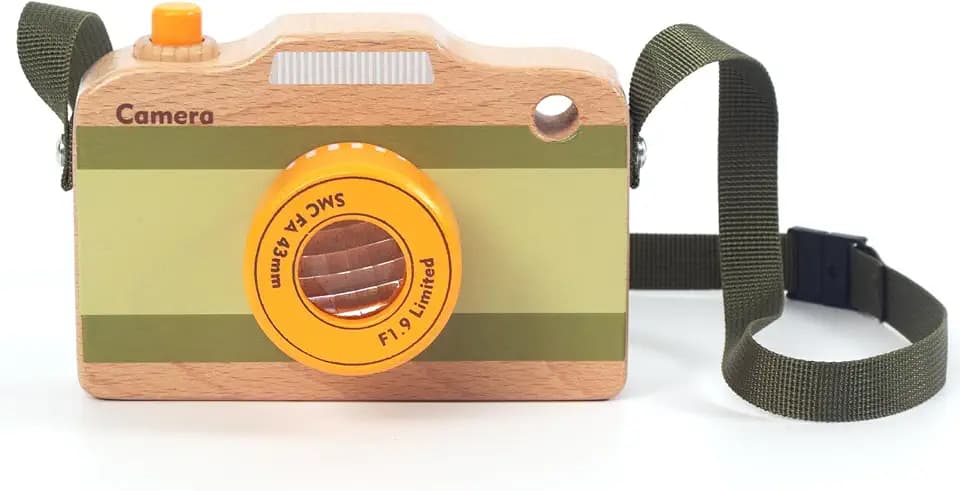WOODENFUN Mini Holz-Spielkamera mit Halsband Rollenspiel für Kinder ab 1–3 J