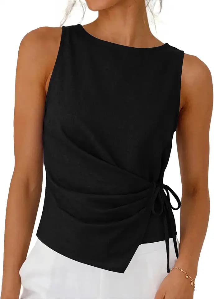 Women Linen Cotton Tie Wrap Sleeveless Crop Tank Tops Going Out