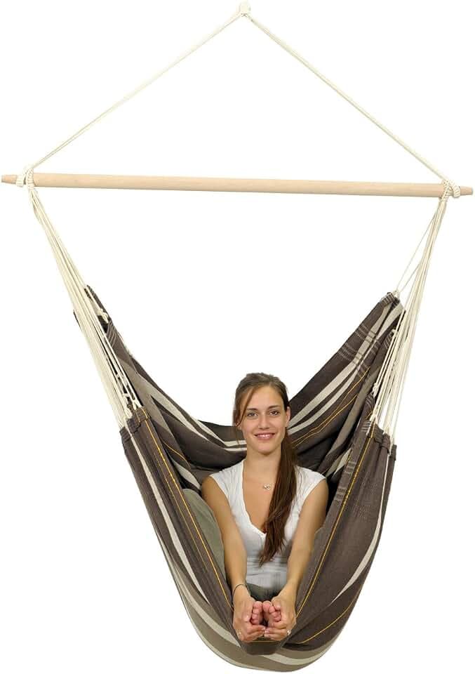 Amazonas - XXL Hängesessel Brasil Gigante | Hängesessel ohne Gestell mit großer Sitzfläche, handgefertigt in Brasilien | Belastbar bis 200 kg; Sitzfläche 2m x 1,4m; Stablänge 1,4m | Farbe: Café