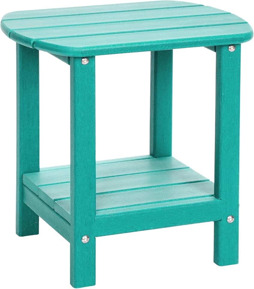 Adirondack Outdoor Side Table, 16.5” HDPE Small Patio Table with Storage Shelf, Weather Resistant End Table for Porch, Pool & Yard (Aruba)