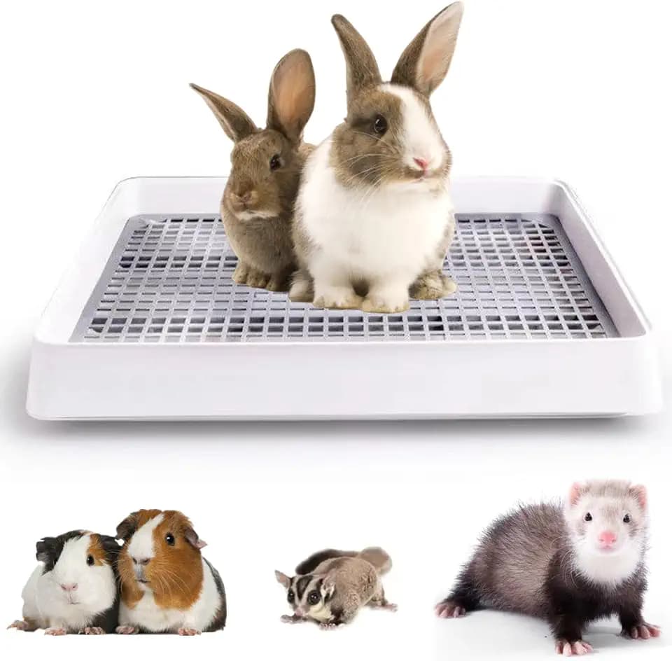 Große Kaninchentoilette mit Rost Rabbit Litter Tray Ecke WC Haus Große Kaninchen Käfig Kaninchenklo Kaninchenkäfig Toilette für Kleintier Meerschweinchen (L)