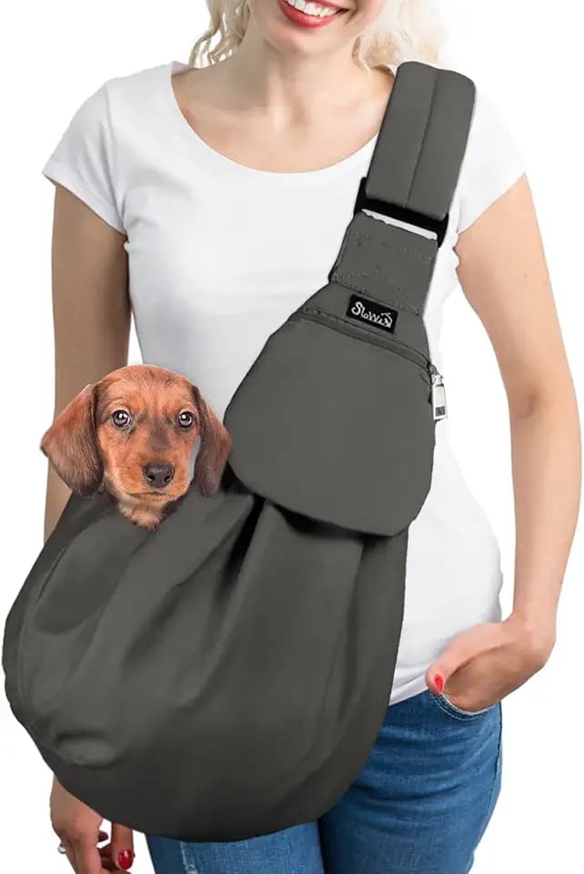 SlowTon Dog Carrier Sling - Thick Padded Shoulder Strap Adjustable, Grey L