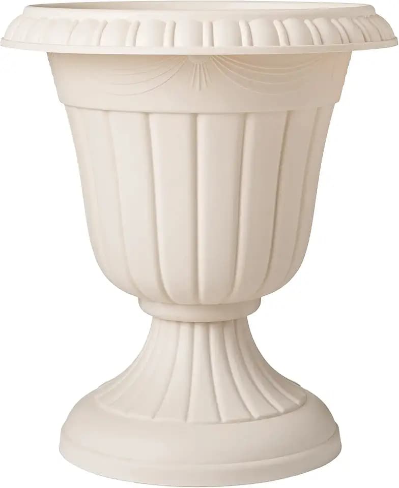 Arcadia Garden Products Large 16x18” Classic Traditional Plastic Urn Planter, Indoor/Outdoor Garden Plant Pot Garden Décor, Beige