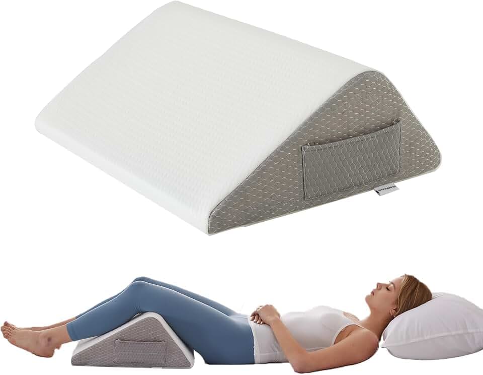 Bedluxe Knee Pillow for Back Sleeping, Leg Pillow Knee Wedge Pillow, Memory Foam Wedge Pillows for Legs Post Surgery, Triangle Pillow for Knee Support, Leg Elevation, Knees Hip Back Pain Relief, White