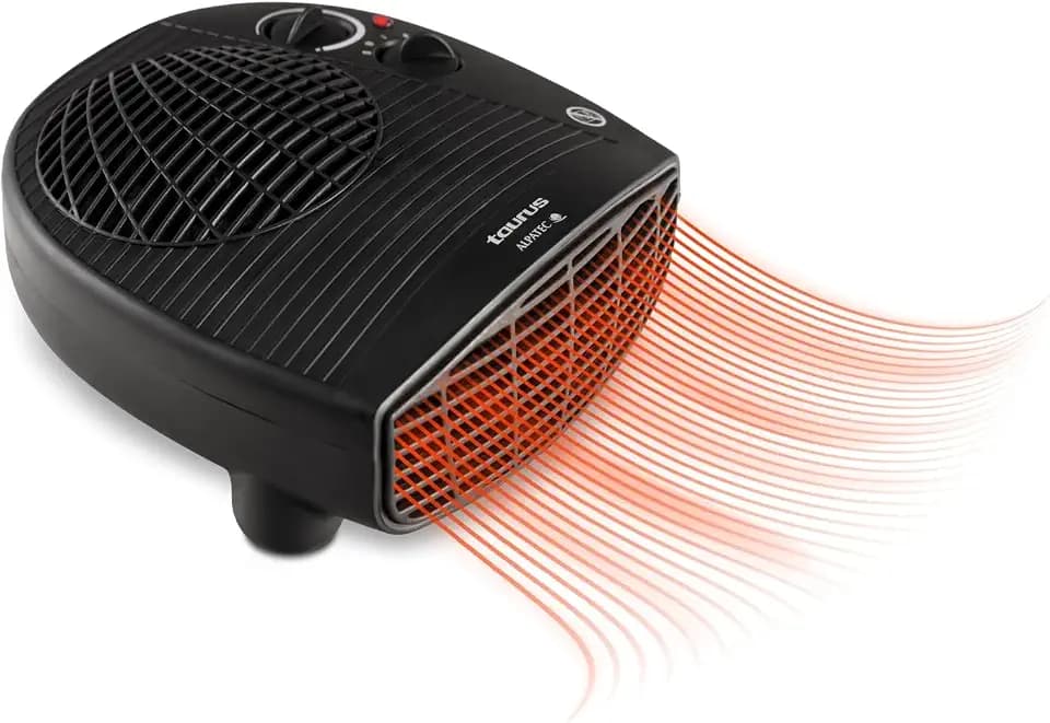 Taurus Heizung | TFH-3001 | 2000 W | 2 Heizstufen | Ventilatorfunktion | Regulierbares Thermostat | Sicherheitssystem | Kompaktes Design | 26 x 25 x 10 cm, Schwarz