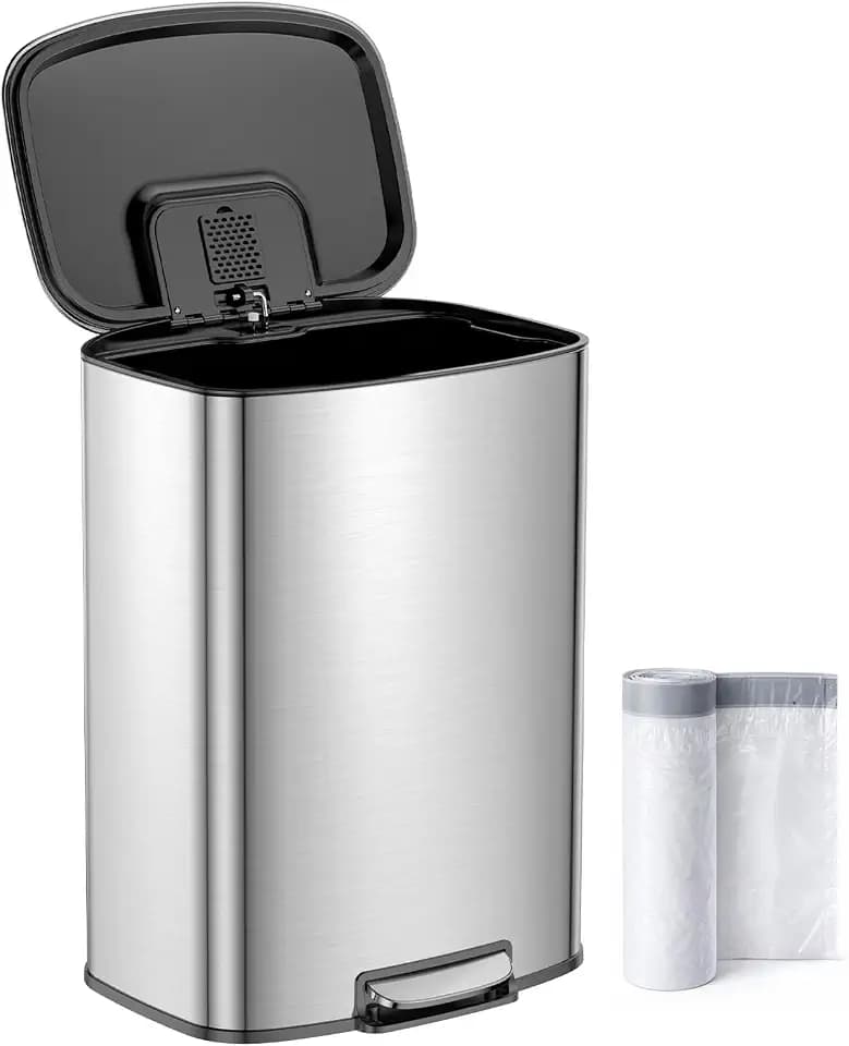 YEAUPE PRO Mülleimer Küche Edelstahl, Treteimer mit Fußpedal, Mülleimer mit Inneneimer, Abfalleimer Soft Close Deckel,Küchenabfalleimer für Mülltrennung inkl.15 Müllbeutel (Silber, 40L)