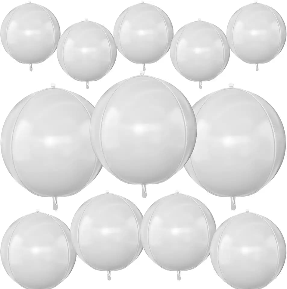 12PCS Matte White Round Foil Balloons 22" 15" 10" Large Balloons