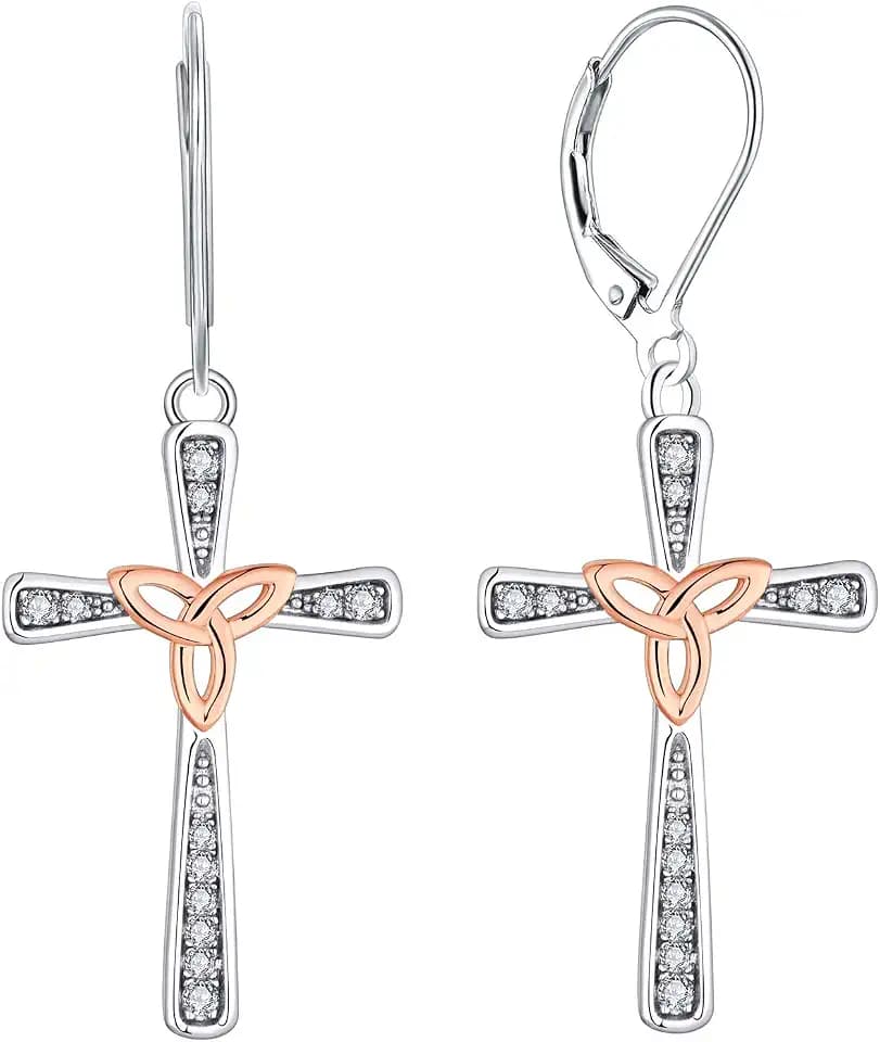 Starnny Jesus Kreuz Ohrringe Silber 925 hängend Damen Creolen 3A Zirkonia Schmuck Geschenke für Frauen