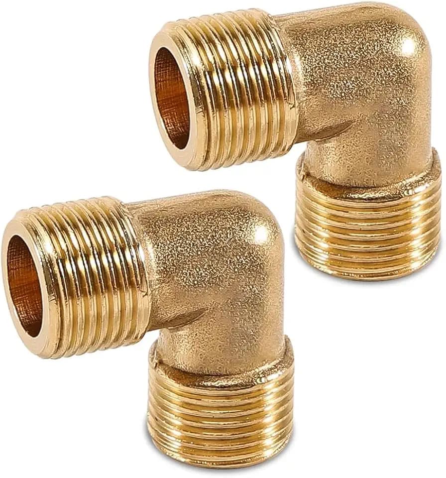 2 Stück Messing Winke 90 Grad, 3/8" AG x 3/8" AG Bogen 90°, Rohrwinkel DN10