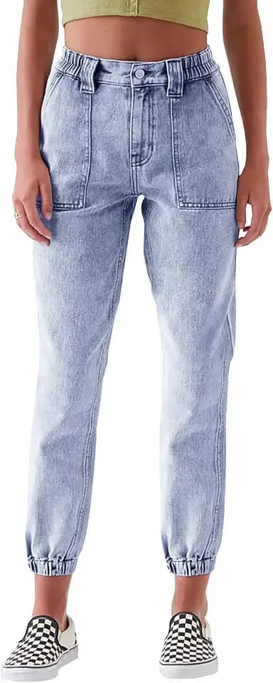LONGYIDA Denim Joggers for Women Drawstring Stretch Cargo Jeans