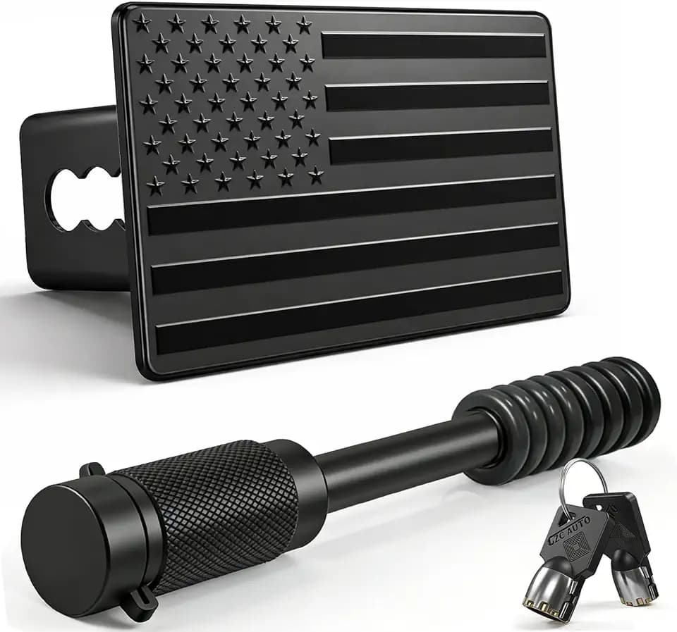 1 1/4 Inch American Flag Trailer Hitch Cover with 1/2-Inch Pin Diameter Trailer Hitch Lock,1.25 Inch Hitch Cover Fits for 1.25 Inch Receivers,Black
