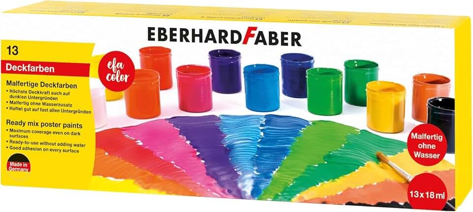 Eberhard Faber 575613 - Malfertige Deckfarben EFA Color, 13 Dosen je 18 ml, Malfarben Set