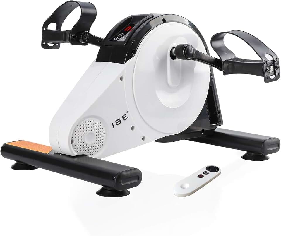 ISE - Mini-Heimtrainer mit klappbarem Pedal, Verstellbarer Widerstand, LCD-Bildschirm mit Fernbedienung, Trainingsgerät für Beine und Arme, Fitness, Cardio, Sport, SY-8117