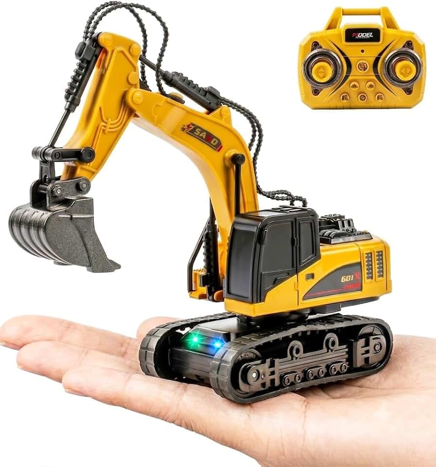 Mini Rc Excavator Toy, 1:64 Alloy Remote Control Excavator Adults 3 Speed & Kids Auto Demo, 10CH APP & 2.4GHz Dual Control Excavator with Alloy Body & Metal Bucket, Sound Off for Offices- Black