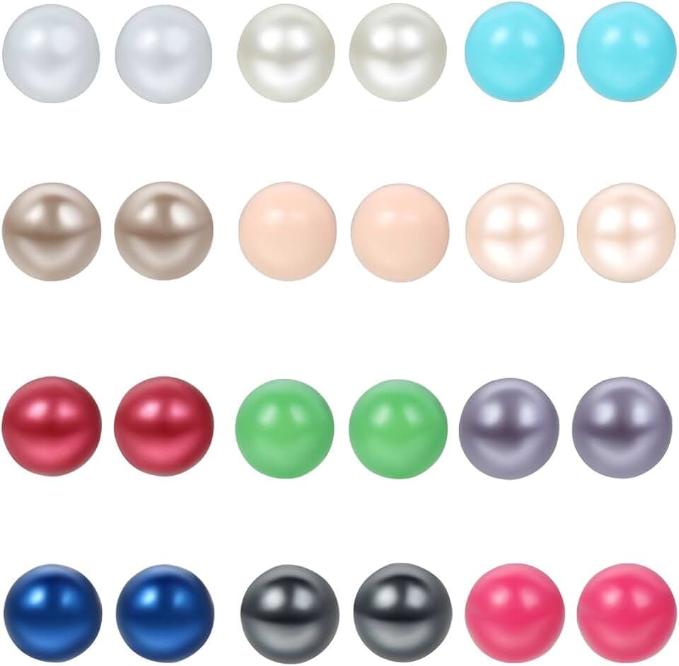 Cupimatch 12 Paare Ohrstecker Ohrringe Ohrhänger imitation Perlen Kugel Form Ohrschmuck Set Creolen 6mm für Damen Herren in 12 verschiedenen Farben