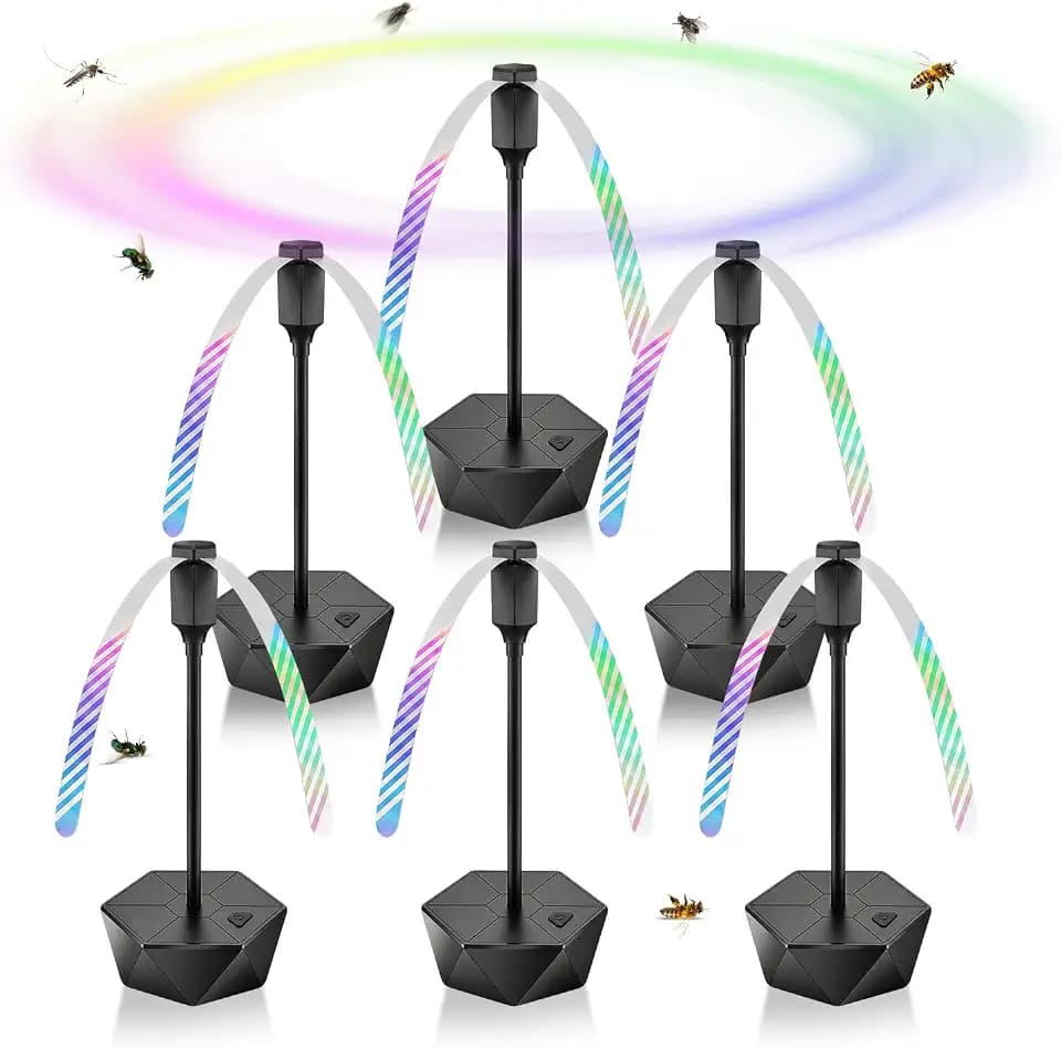 Fliegenwedler 6er-Set ohne Chemie, Fliegenabwehr und Wespenabwehr für Tisch, Grill und Garten, Batteriebetrieben, Fliegenvertreiber