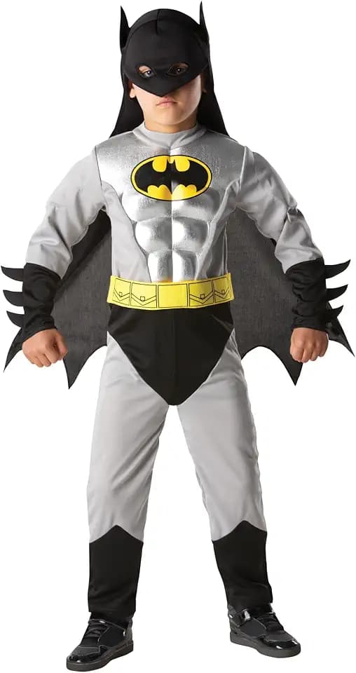 Rubie's Official DC Comics Batman Child's Metallic Muscle Chest Costume, Superhero Fancy Dress
