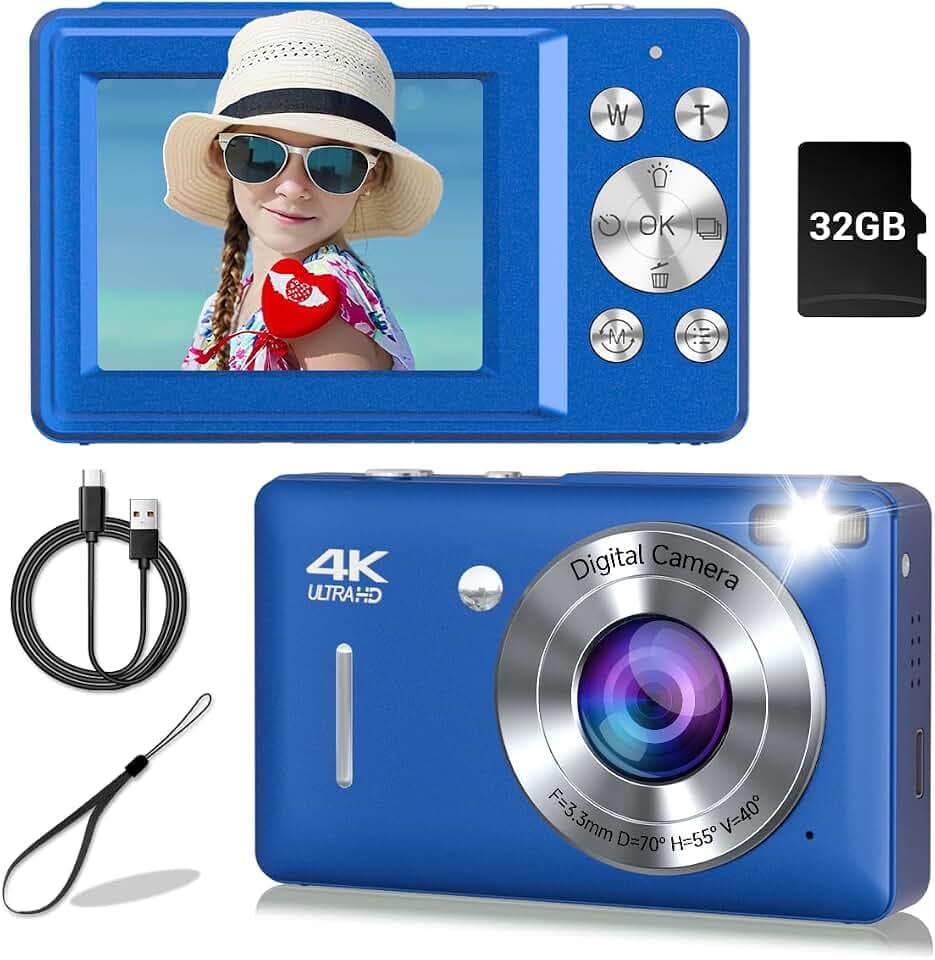 Digital Camera, 44MP Compact Camera, FHD 1080P Point and Shoot Digital Cameras with 16X Zoom, Face Detect, Smile Capture, Anti Shake, for Boys Girls Teens Gifts (Blue)