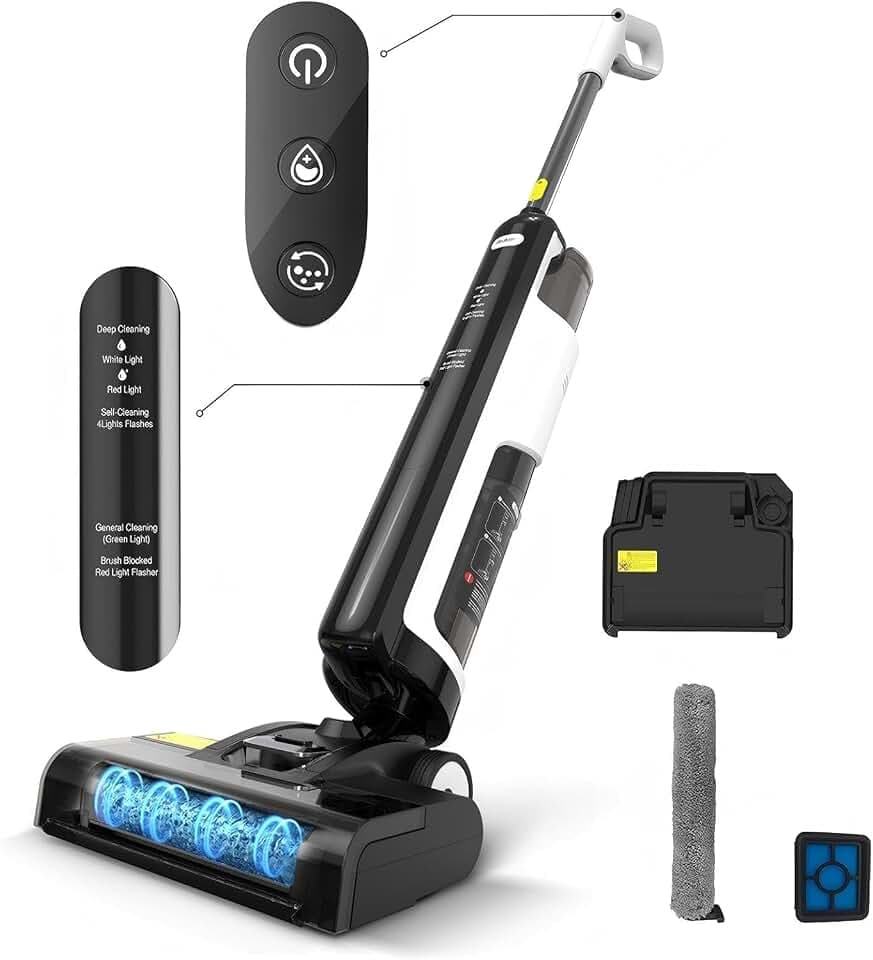 W12SE Nass Trockensauger Akku, 12000 Pa Saugleistung Wischsauger, Anti-Verwicklungs-Design, Elektrolytische Desinfektion, 45 Minuten Laufzeit, 1,15L Doppelbehälter