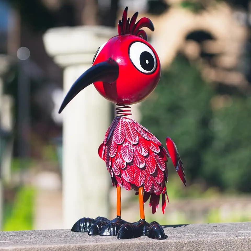 Metal Large Garden Statue,16.5" Red Bird Statues for Outdoor Decor