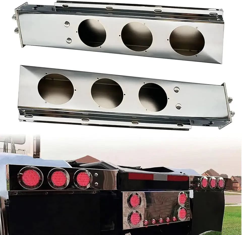 New Stainless Steel 30" Mud Flap Hanger with Light Cutouts Spring Loaded 2-1/2" Pattern Bolt Spacing Light Cutout 4" Length 30” for Freightliner Kenworth Peterbilt