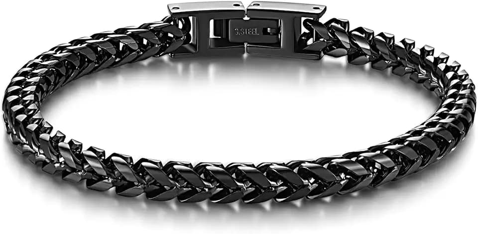 Mens Bracelet - Stainless Steel Fold Over Clasp Franco Chain Bracelets for Men Jewelry Gifts for Dad Grandpa Husband