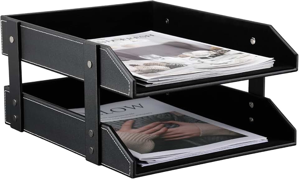 KINGFOM™ A4 Leder Briefablage (2 Schubladen-schwarz)
