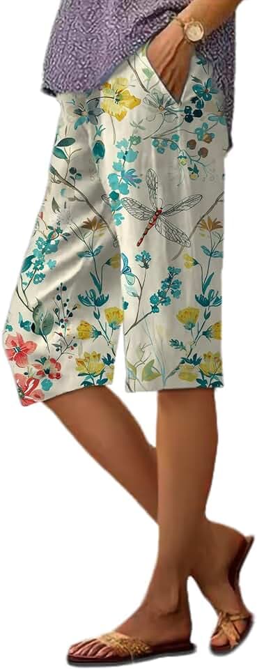 Casual Pants for Women Boho Trendy Half Pant Summer Cool Linen Blend Fitted Quick Dry Pants