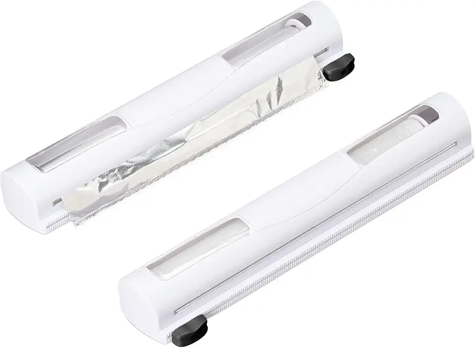 Relaxdays Folienschneider 2er Set, HBT 5x37x8 cm, Folienabroller magnetisch, Frischhalte- & Alufolie, Foliencutter, weiß