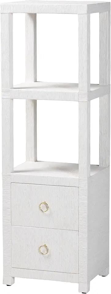 Bali & pari Xavier Grasscloth Tall Storage Cabinet - Woven Accent Displaying Tower Bookcase with Open Shelves and Drawers, Space-Saving Organizer for Living Room, Bedroom, or Entryway