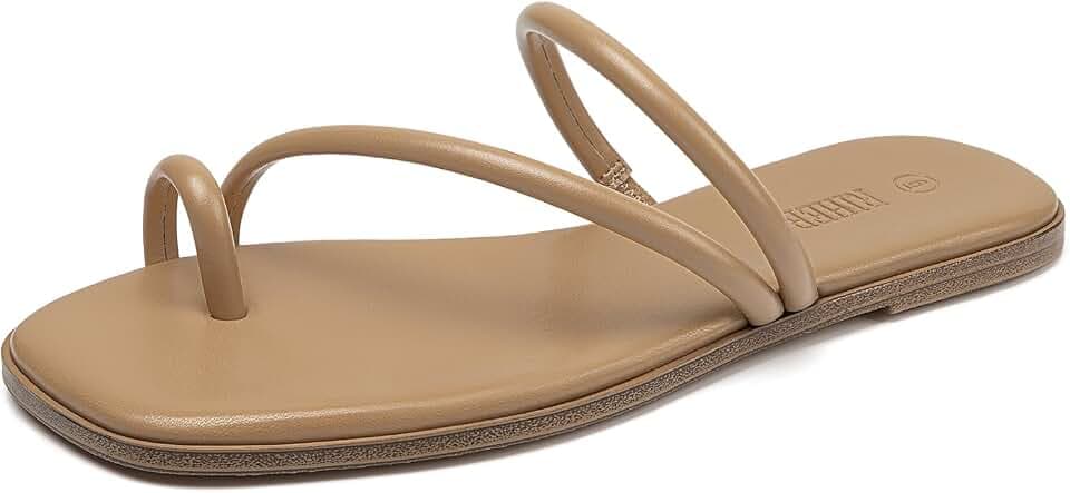 Rihero Women's Square Toe Flat Sandals With Strappy Thong Flip Flops