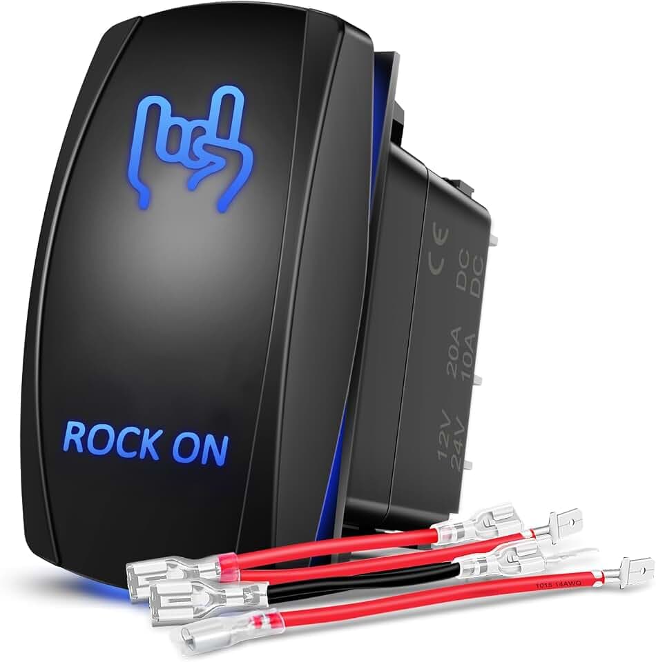 Nilight Rock On Rocker Switch with Jumper Wires Set 5 Pin Laser Blue