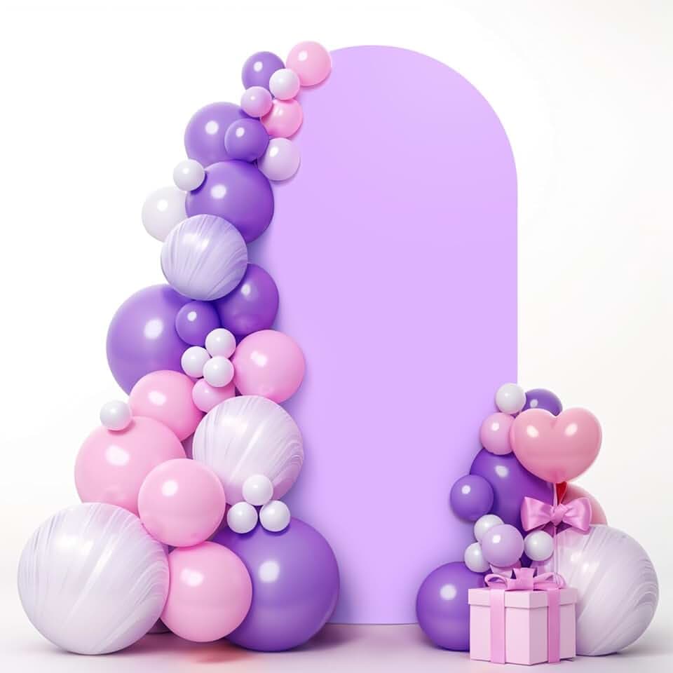 LEBENGURU 7.2FT Arch Backdrop Cover, Purple Spandex Fitted for Round Top