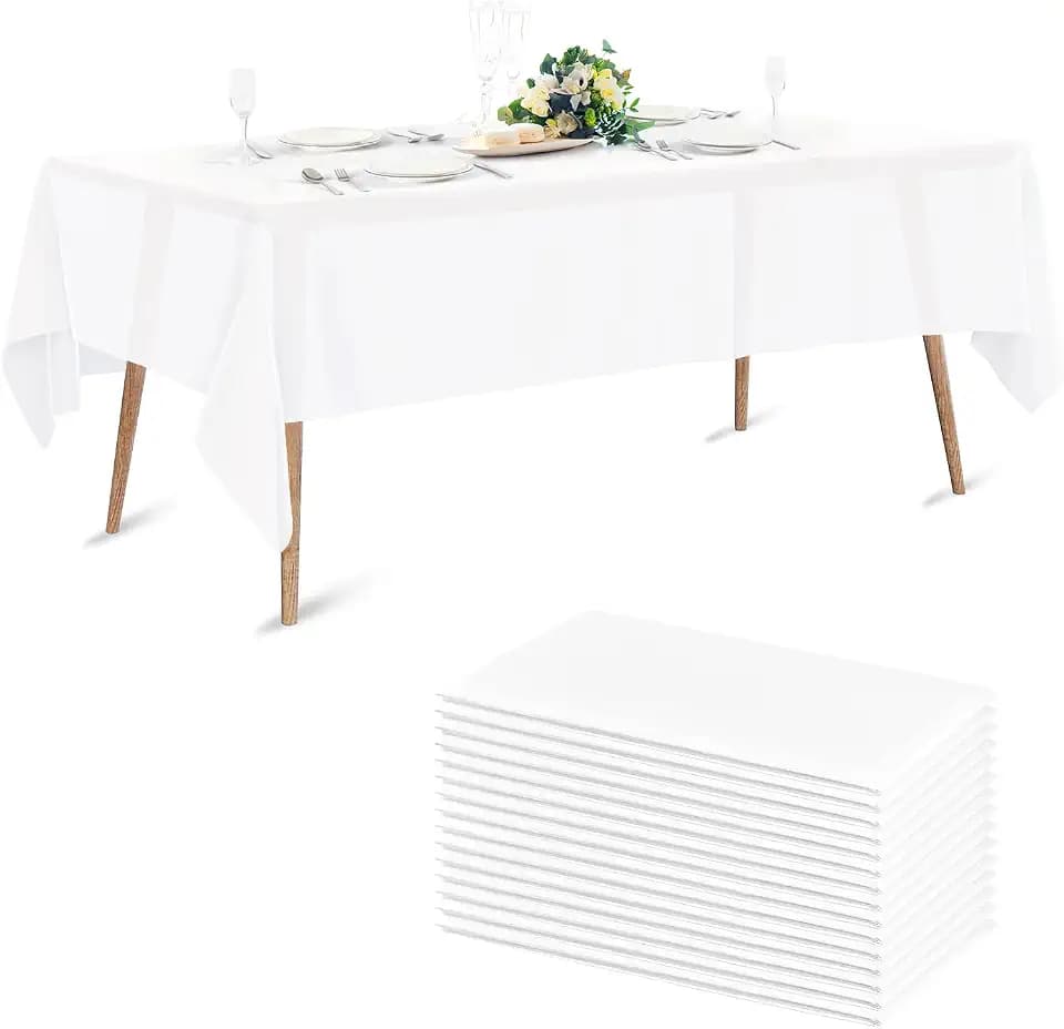 10 Stück Einweg Tischdecke aus Kunststoff, 137 x 274 cm Wasserdicht Plastik Tischabdeckung Einweg Tischbezug Rechteckige Tischtücher für Hochzeit Party Geburtstag (weiß)