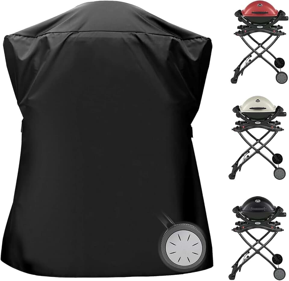 OLAMO Weber Grill Cover Fits Q Series - Compatible with Q2000/Q200/Q1000/Q100, Q2200, 2400, 1200, 1400 & More On Portable Cart - Heavy Duty & Waterproof