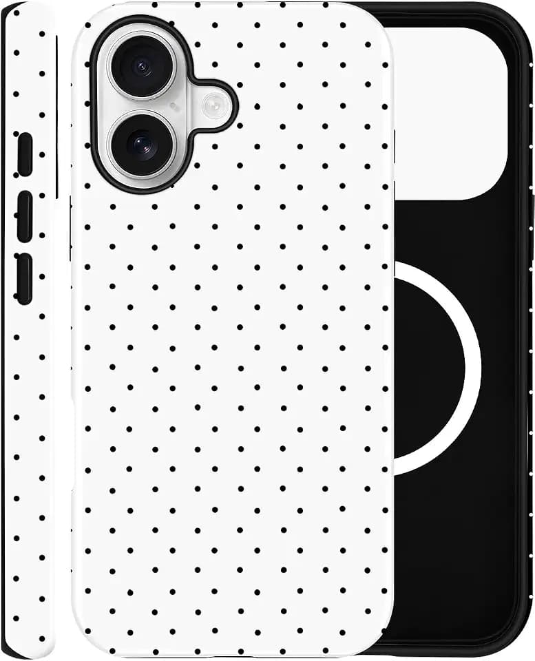 Cute Polka Dot Magnetic Case for iPhone 17, White