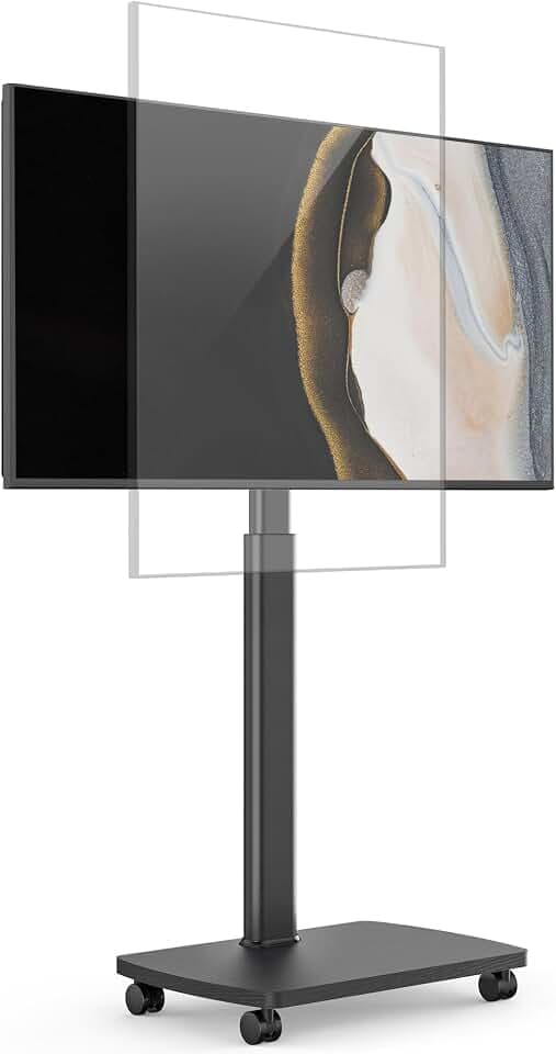 AOKCOS TV Ständer Rollbar mit Holzregal, Fernsehständer mit Rollen für 32-65 Zoll Flach & Curved Fernseher bis 35kg, TV Bodenständer 90°Rotierbar Höhenverstellbar, Max.VESA 400x400mm (Schwarz)