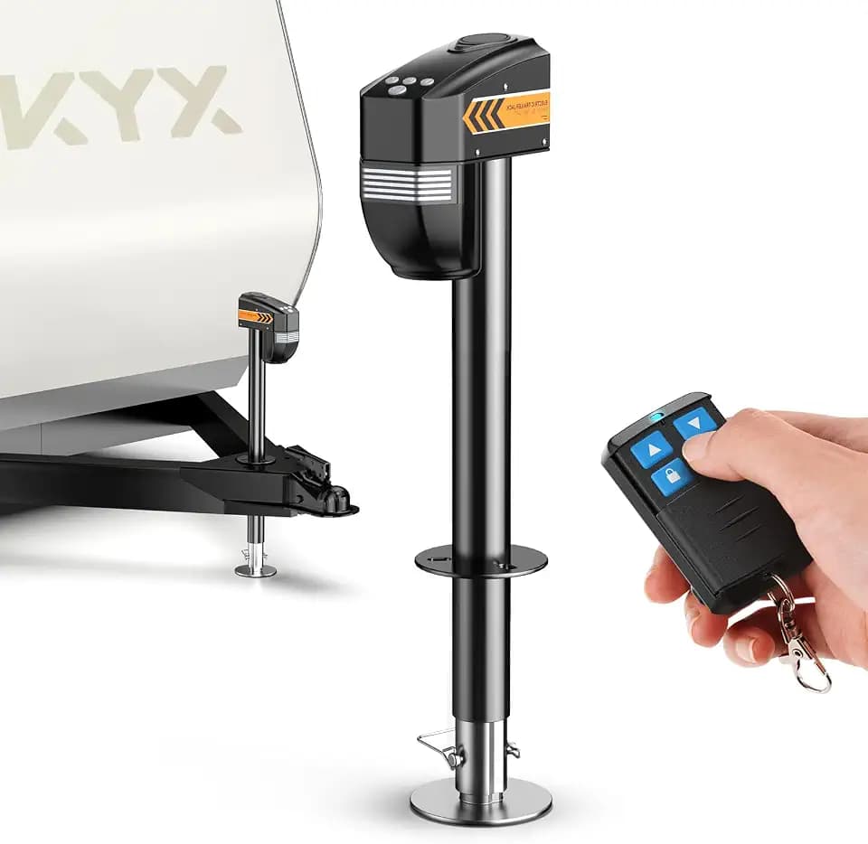 KYX Electric Trailer Jack 7500lb with Remote, with Crank Handle & Cover