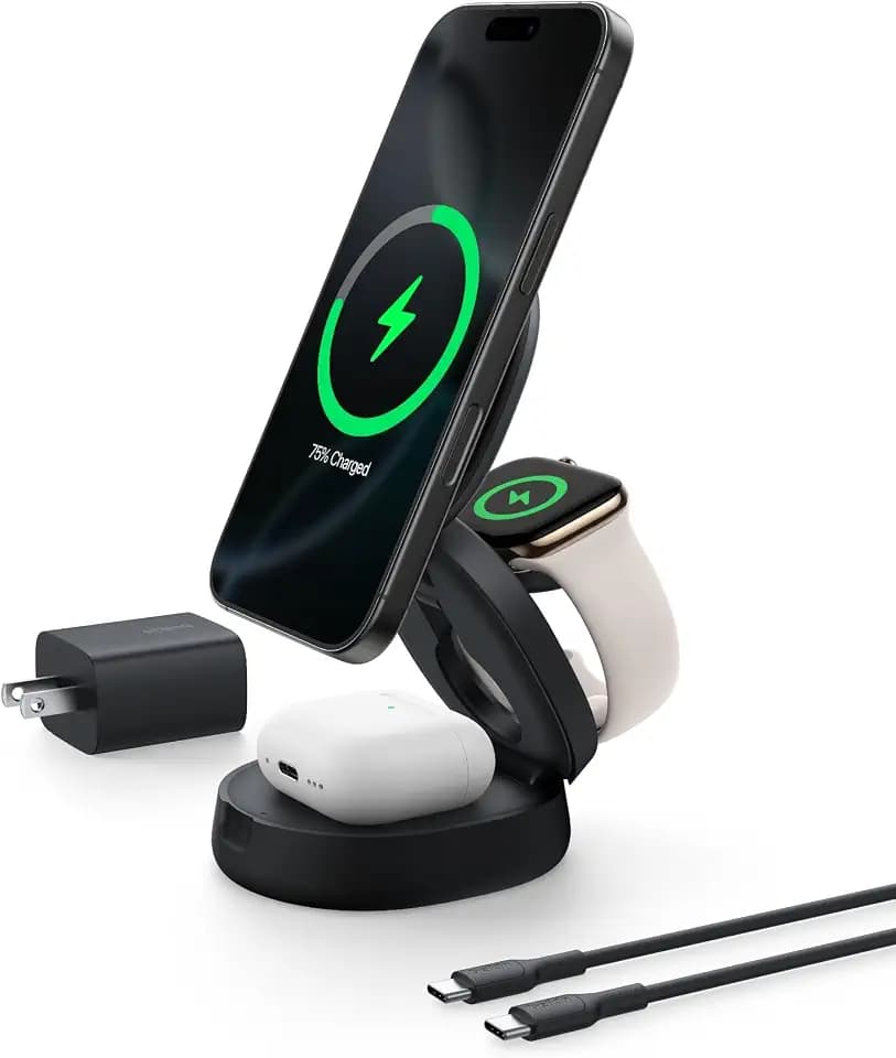 Belkin Qi2 15W Wireless Fast Charging Station, 3 in 1 iPhone Charger
