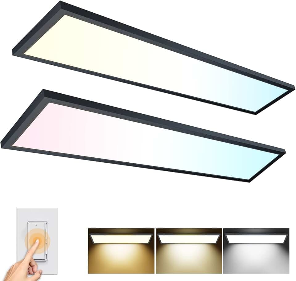 AIKVSXER 2 Pack 1x4 LED Flat Panel Light Surface Mount Black, 5500LM 50W