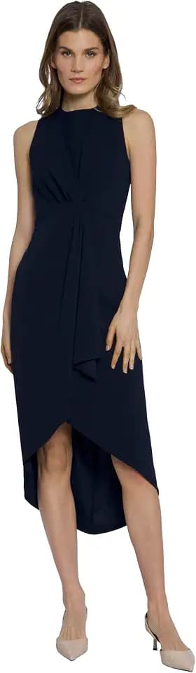 Maggy London Women's Sleeveless Jewel Neck Asymmetrical Midi for Wedding Guest | Cocktail Dress for Women