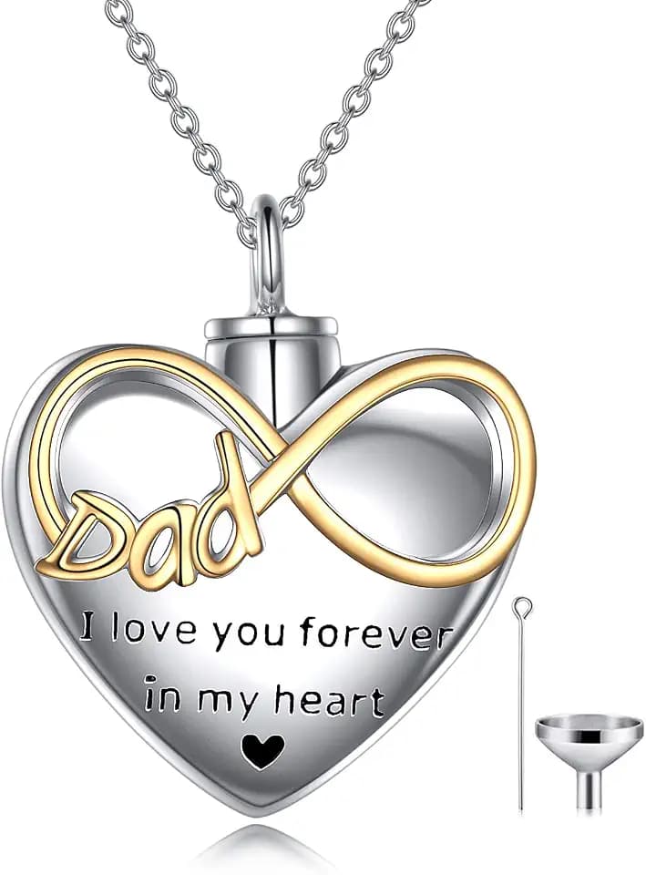POPLYKE Infinity Herz Flügel Oma Mama Papa Urn Halskette für Asche für Damen Schloss Asche Halskette für Männer Sterling Silber Einäscherung Schmuck