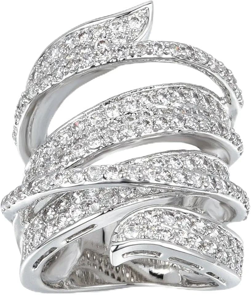 Jewelry Rhodium Plated Cubic Zirconia Wide Band Cocktail Ring