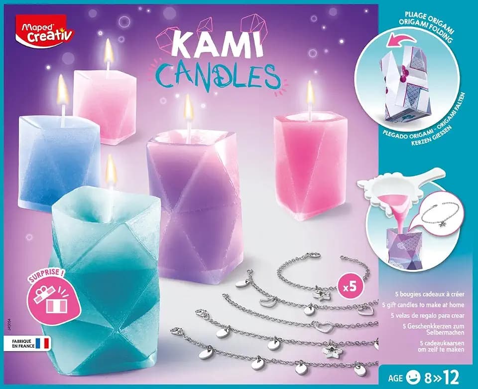 Maped Creativ – Kami Candles – Set zum Herstellen von Origami-Kerzen mit Überraschungen Schmuck – hergestellt in Frankreich – Bastelzeit für Kinder ab 8 Jahren, mehrfarbig