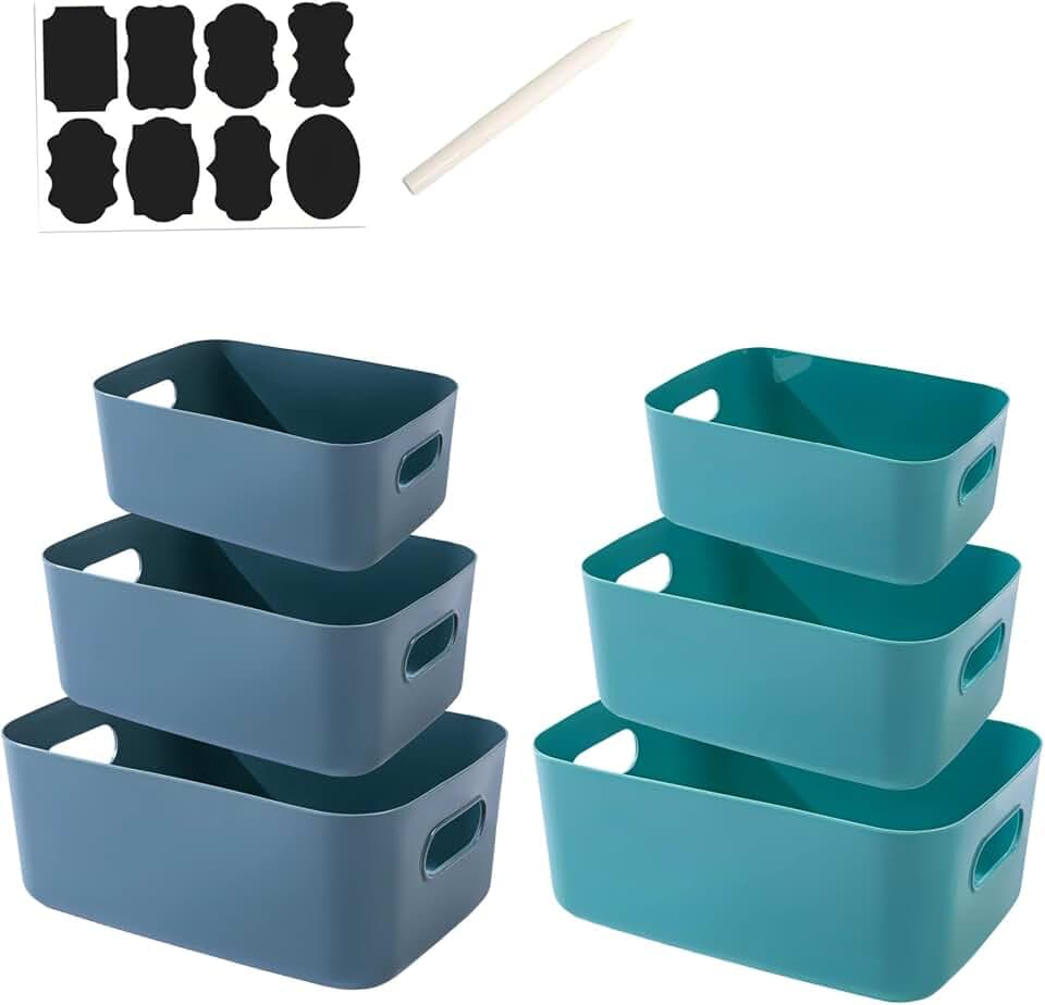 6 Aufbewahrungsbox Kunststoff Aufbewahrungskorb mit Griffen Marineblau+Grün( 30cm+25cm+20cm)/2pack,Badezimmer Organizer Küchenschrank Organizer Box Körbe Aufbewahrung Kunststoffbox für Regal