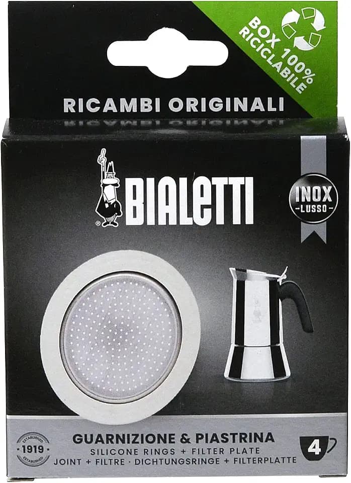 Bialetti Silikon Dichtung und Filter für Espressokocher 4 Tassen, Ersatzteil, Ersatz, Dichtungsring, Filtersieb, 800411