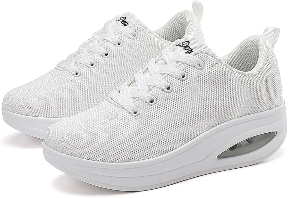 RUIDENG Walking Shoes for Women Air Cushion Nurse Slip Resistant Work Running Sneakers Platform Sneakers Comfortable Rocker Thick-Soled Weight Light
