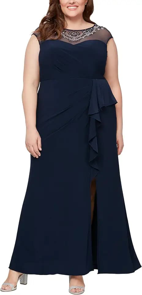 Alex Evenings Womens Plus Size Long Sleeve Sweetheart Neckline Dress